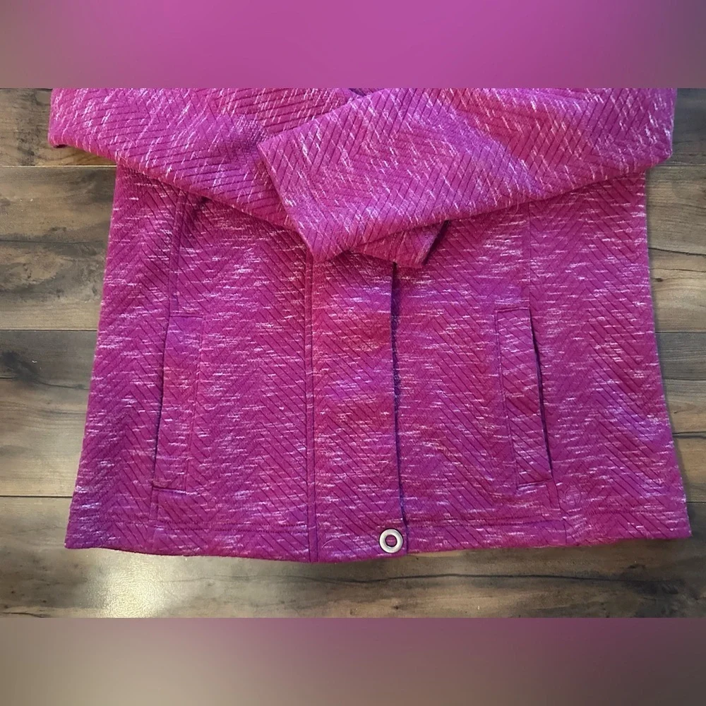 💕 T by Talbots Quilted Knit Longline Hooded Jacket | Size M | Raspberry Heather - Picture 6 of 10